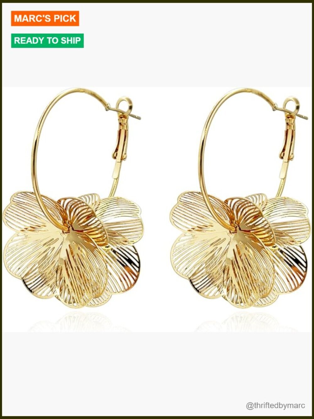 Gold Plated Floral Dangle Statement Earrings Trendy Lightweight